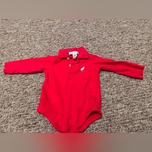 The Beaufort Bonnet Company 6-12m Prim & Proper red collared onesie